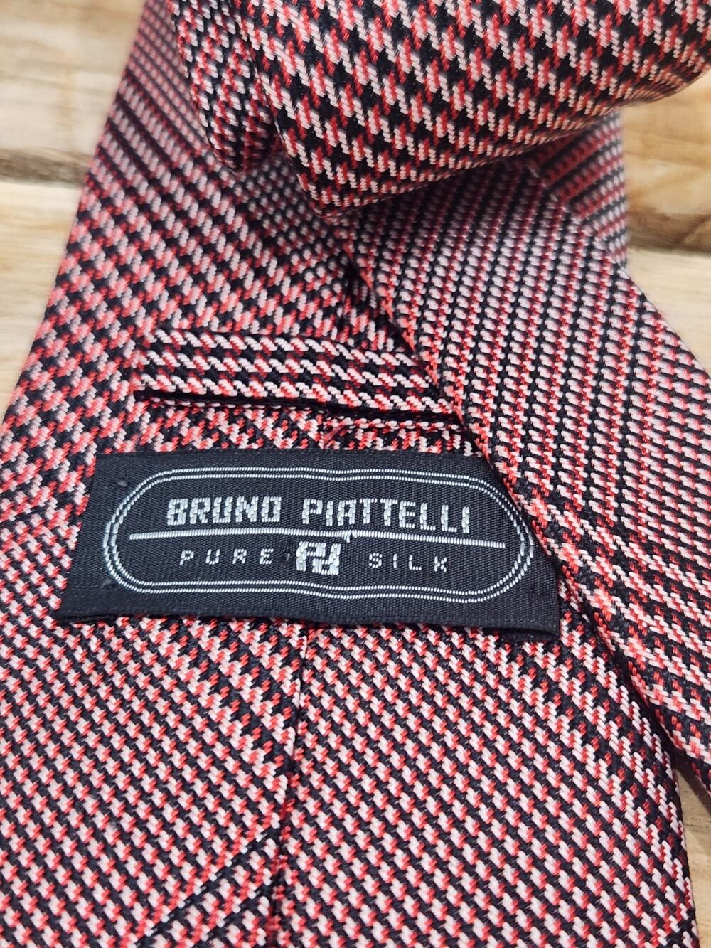 Bruno Piattelli 100% Silk Hand Made Red Black White Geometric Pattern